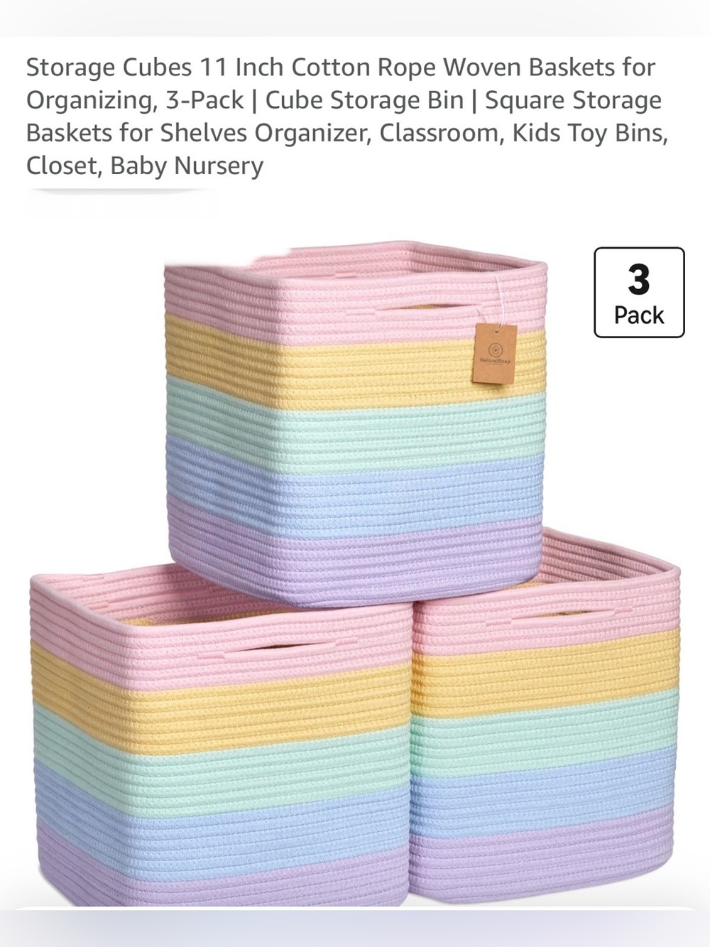 NWT..Pastel Stripe Cotton Rope Storage Bins - 3-Pack